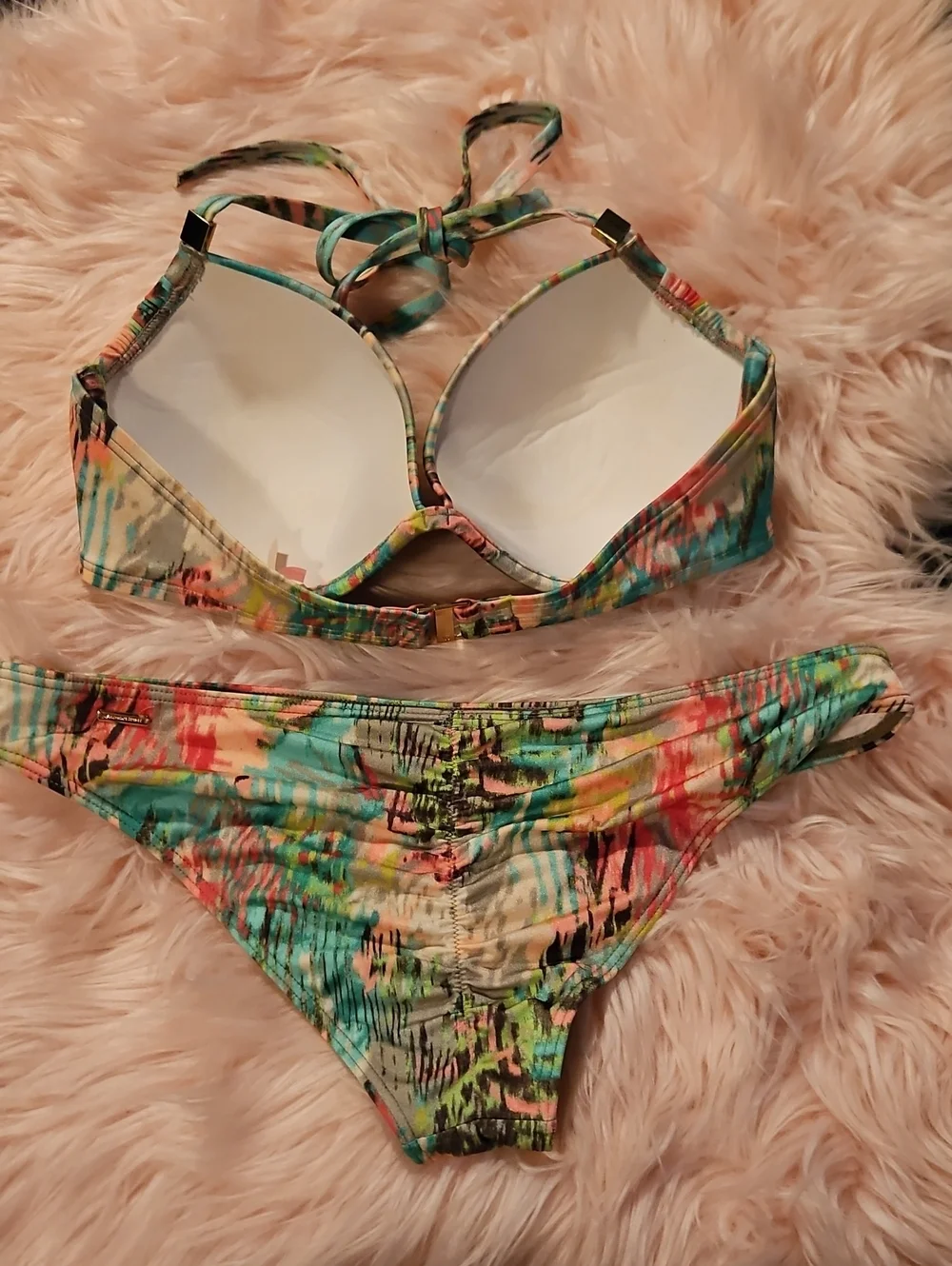 Vs Vintage 2012 Tropical Abstract Tease Halter Cheeky  Bikini
